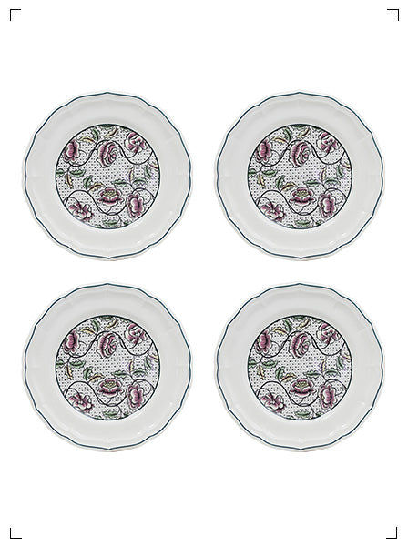Gien DOMINOTE 4 ASSIETTES PLATES EXTRA ROSES, ドミノテ ディナープレート ローズ 4枚セット ジアン