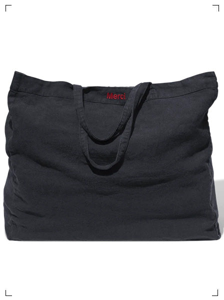 Merci CABAS EN LIN LAVE BLEU ENCRE, リネンバッグ ブルーアンクル メルシー