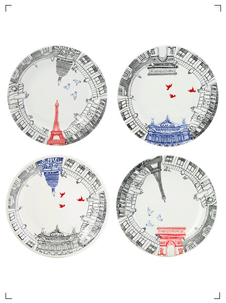 Gien CA C'EST PARIS ! 4 ASSIETTES A DESSERT ASSORTIES, サ セ パリ! デザートプレート 4枚セット ジアン