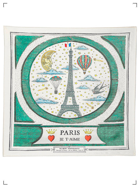 Marin Montagut FOULARD PARIS JE TAIME VERT PETIT, スカーフ パリ ジュテーム グリーン 小 マラン モンタギュ