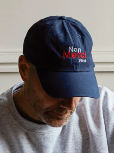 Merci MERCI CASQUETTE NON MERCI RIVE DROITE BLEU MARINE, メルシー キャスケット ノンメルシー ブルーマリン メルシー