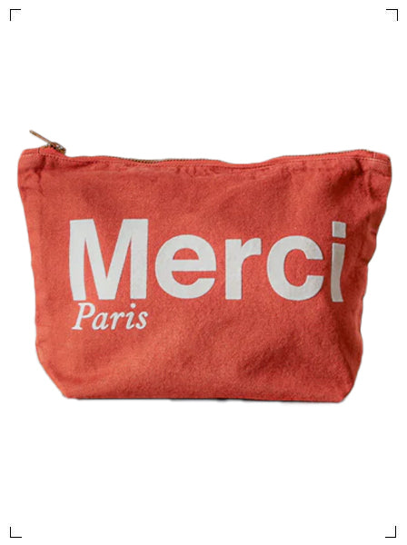 Merci POCHETTE EN COTON / TERRACOTTA & BLANC, コットンポーチ テラコッタ ホワイト メルシー