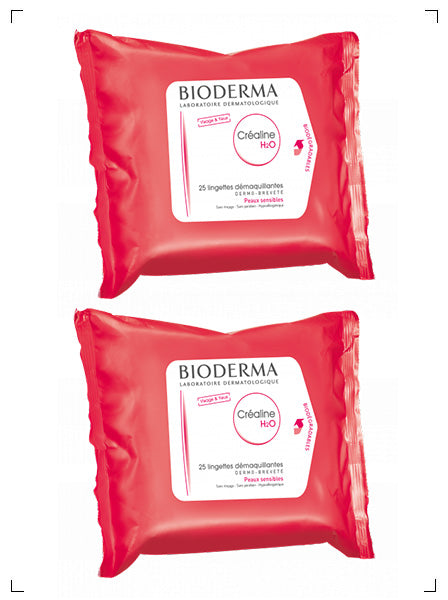 Bioderma CREALINE H2O LINGETTES 25PIECESX2, サンシビオ H2O クレンジングシートタイプ25枚入り 2個セット ビオデルマ