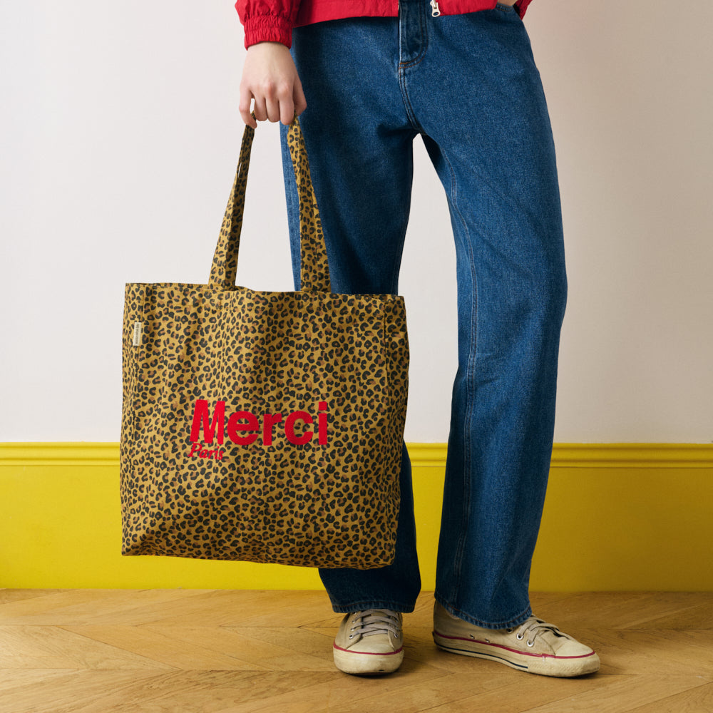 MERCI - TOTE BAG EN COTON - LÉOPARD & ROUGE