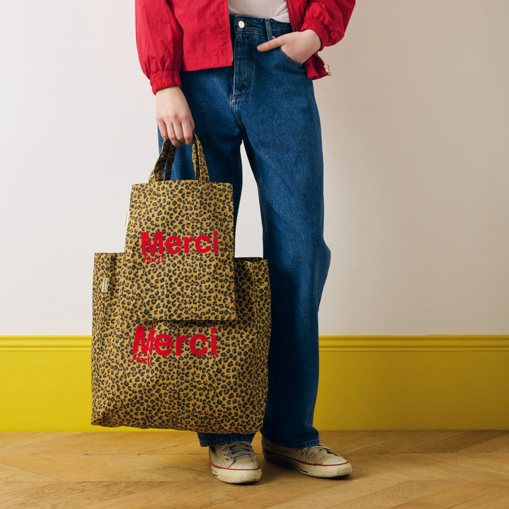 MERCI - TOTE BAG EN COTON - LÉOPARD & ROUGE