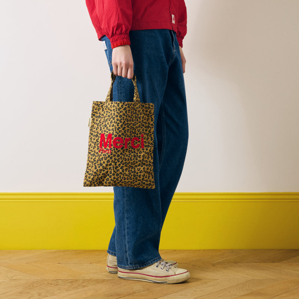 MERCI - TOTE BAG EN COTON - LÉOPARD & ROUGE