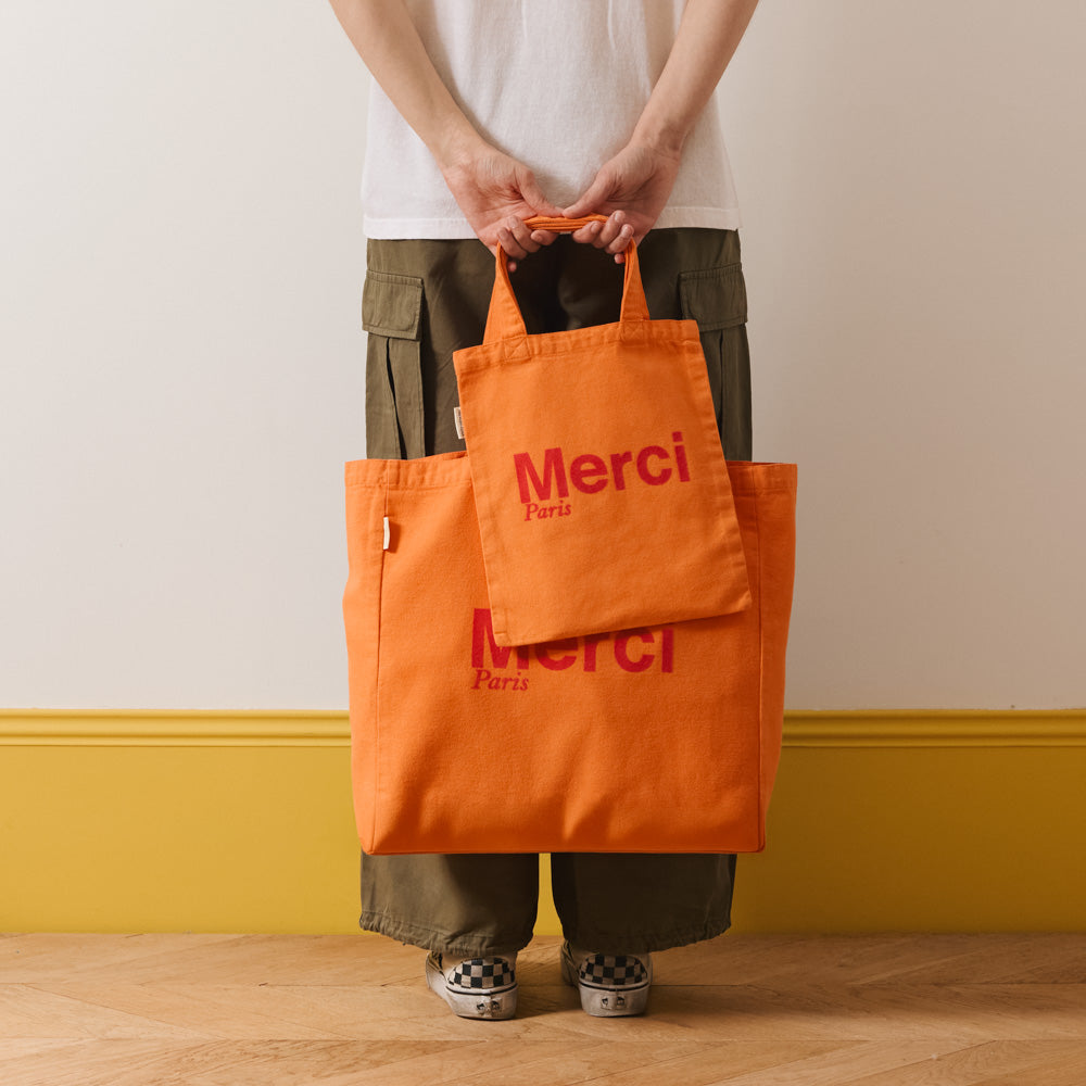 MERCI - TOTE BAG EN COTON - ABRICOT & FRAMBOISE
