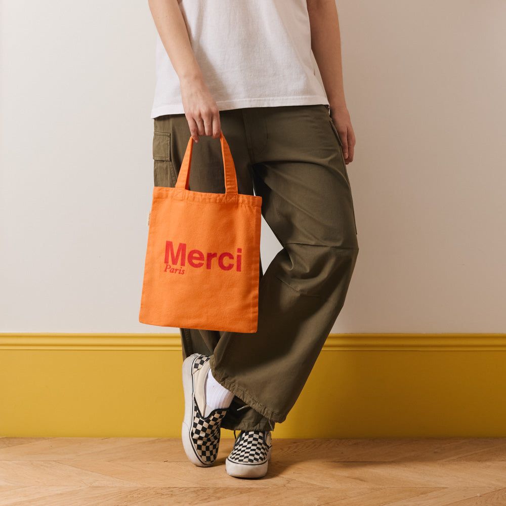 MERCI - TOTE BAG EN COTON - ABRICOT & FRAMBOISE