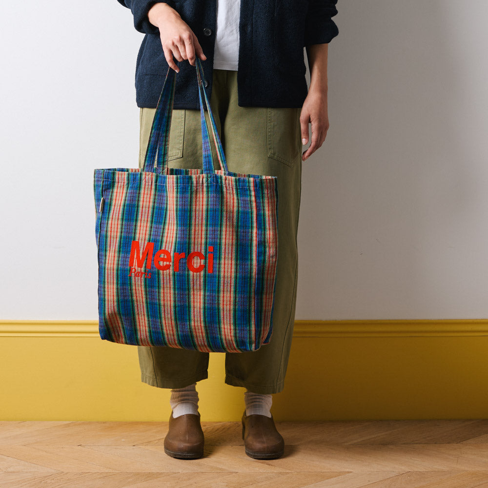 MERCI - TOTE BAG EN COTON - VIOLET, ORANGE & ROUGE
