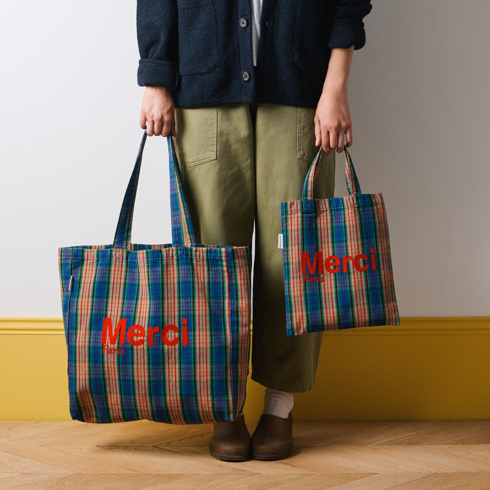 MERCI - TOTE BAG EN COTON - VIOLET, ORANGE & ROUGE