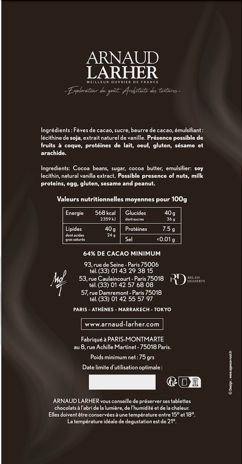TABLETTE CHOCOLAT NOIR FUMÉ MADAGASCAR 64%