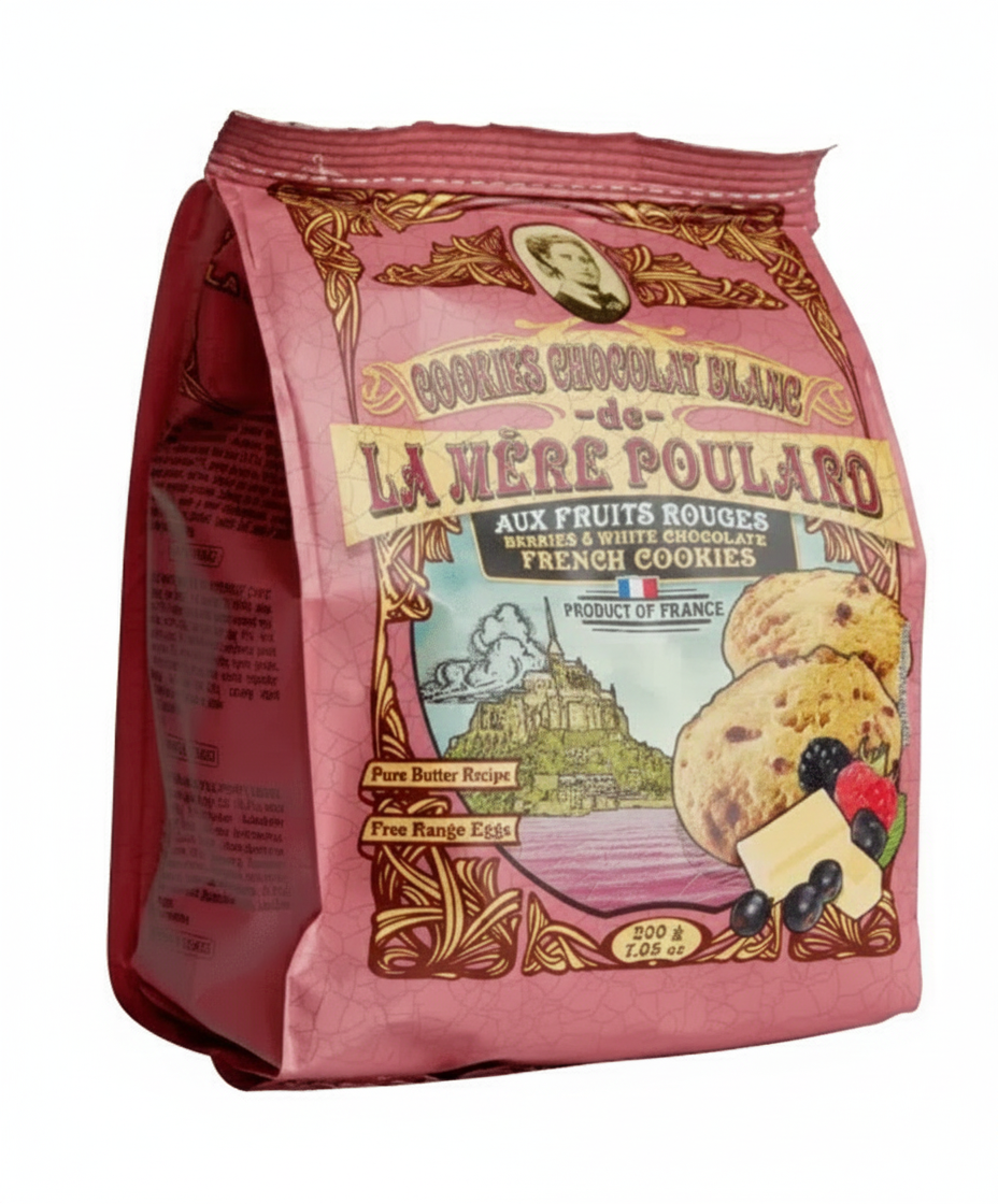 SACHET SOUPLE DE COOKIES CHOCOLAT BLANC ET FRUITS ROUGES 200g x 3
