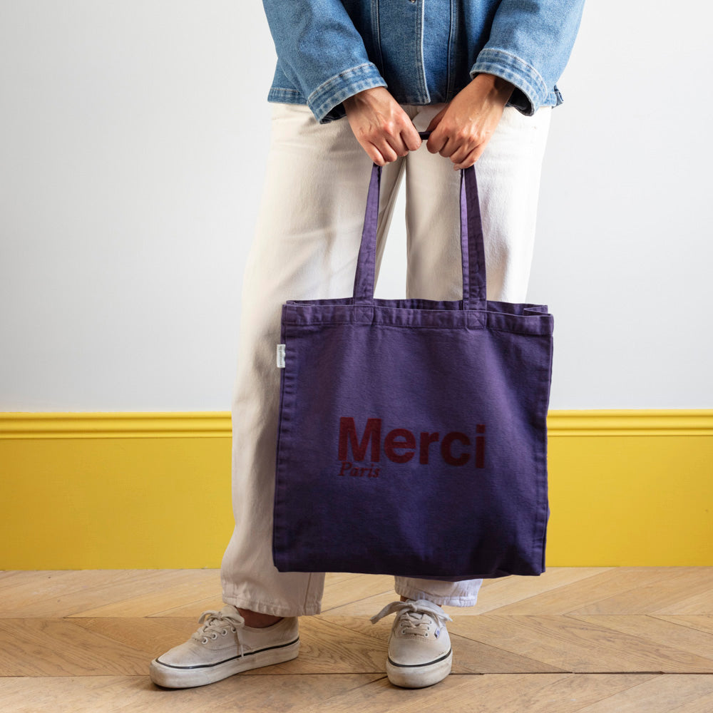 MERCI - TOTE BAG EN COTON - VIOLET & BORDEAUX