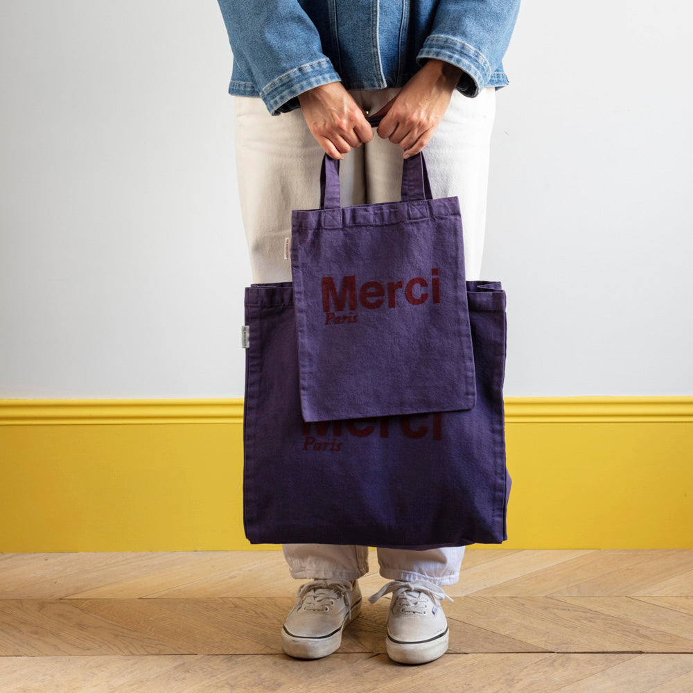 MERCI - TOTE BAG EN COTON - VIOLET & BORDEAUX