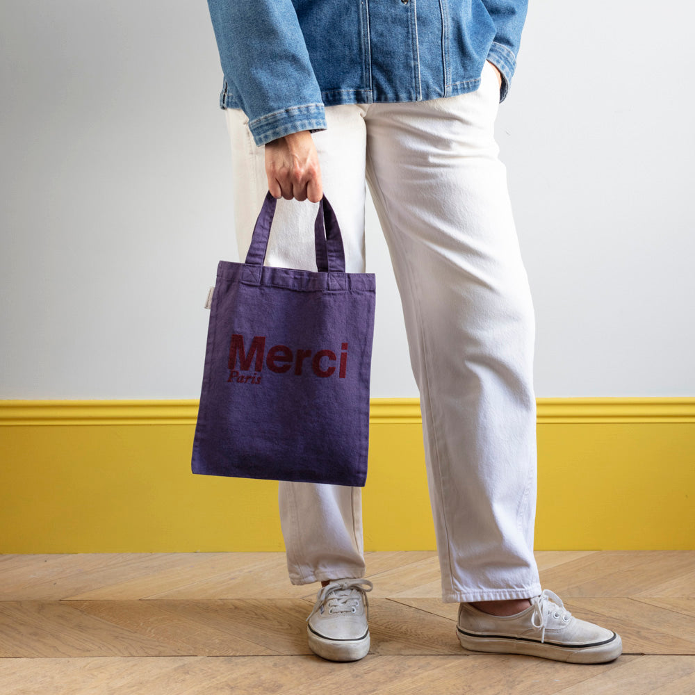 MERCI - TOTE BAG EN COTON - VIOLET & BORDEAUX
