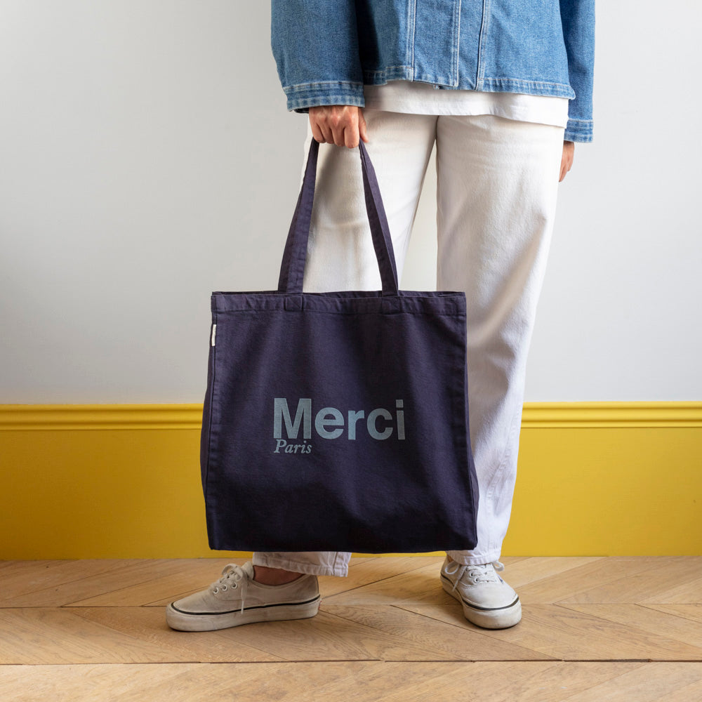 MERCI - TOTE BAG EN COTON - MARINE