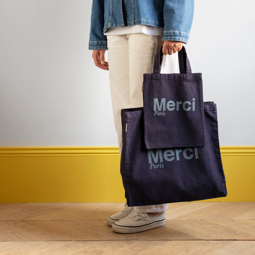 MERCI - TOTE BAG EN COTON - MARINE