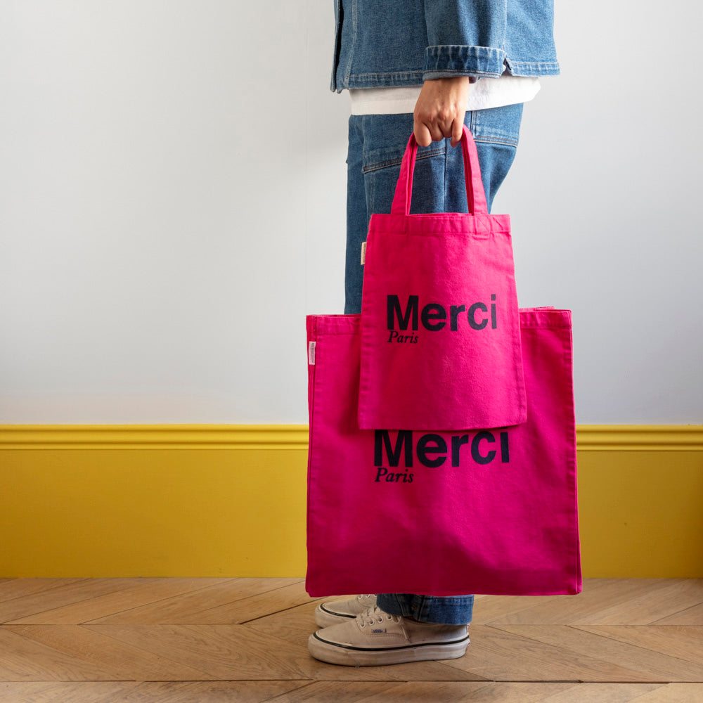MERCI - TOTE BAG EN COTON - ROSE & MARINE