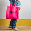 MERCI - TOTE BAG EN COTON - ROSE & MARINE