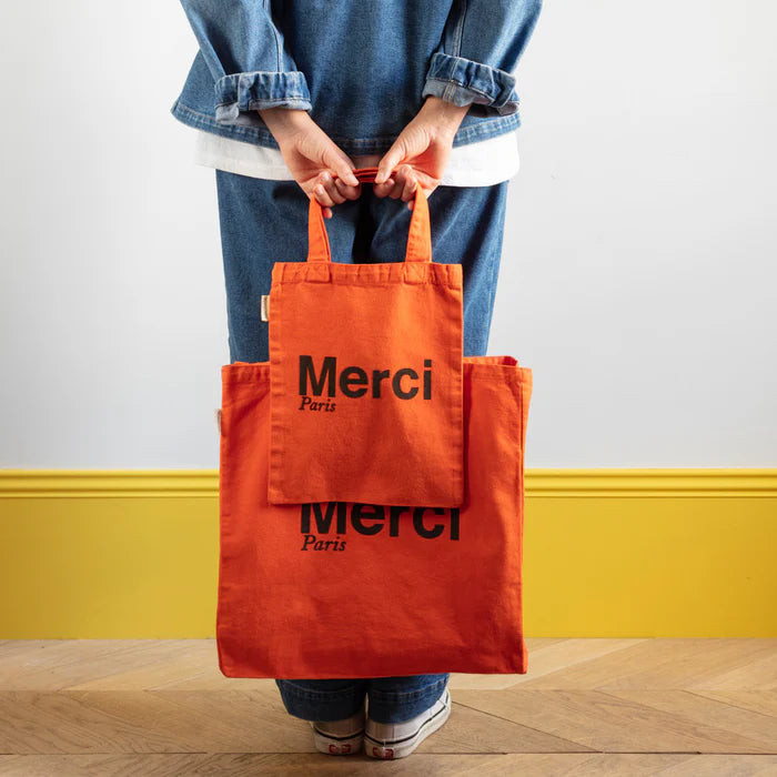 Merci Paris エコバッグ 大　レッド Merci | MERCI TOTE BAG / ORANGE & MARRON – PARISWAVE.COM