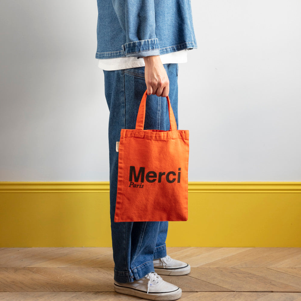 MERCI - TOTE BAG EN COTON - ORANGE & MARRON