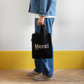 MERCI - TOTE BAG EN COTON - NOIR & CRÈME