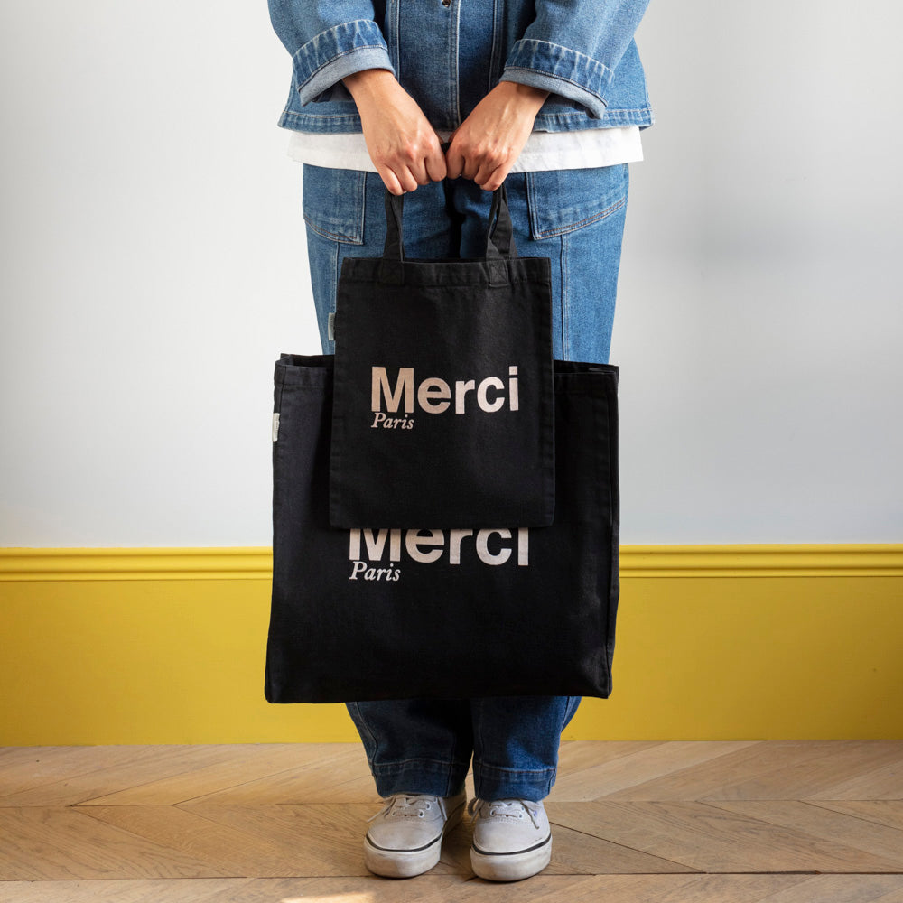 MERCI - TOTE BAG EN COTON - NOIR & CRÈME