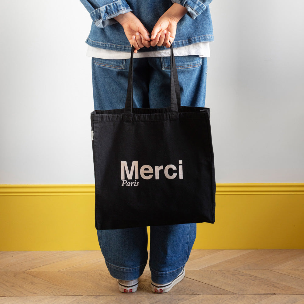 MERCI - TOTE BAG EN COTON - NOIR & CRÈME