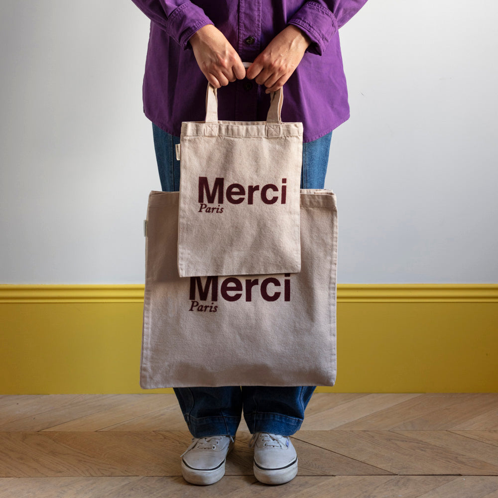 MERCI - TOTE BAG EN COTON - CRÈME & BORDEAUX