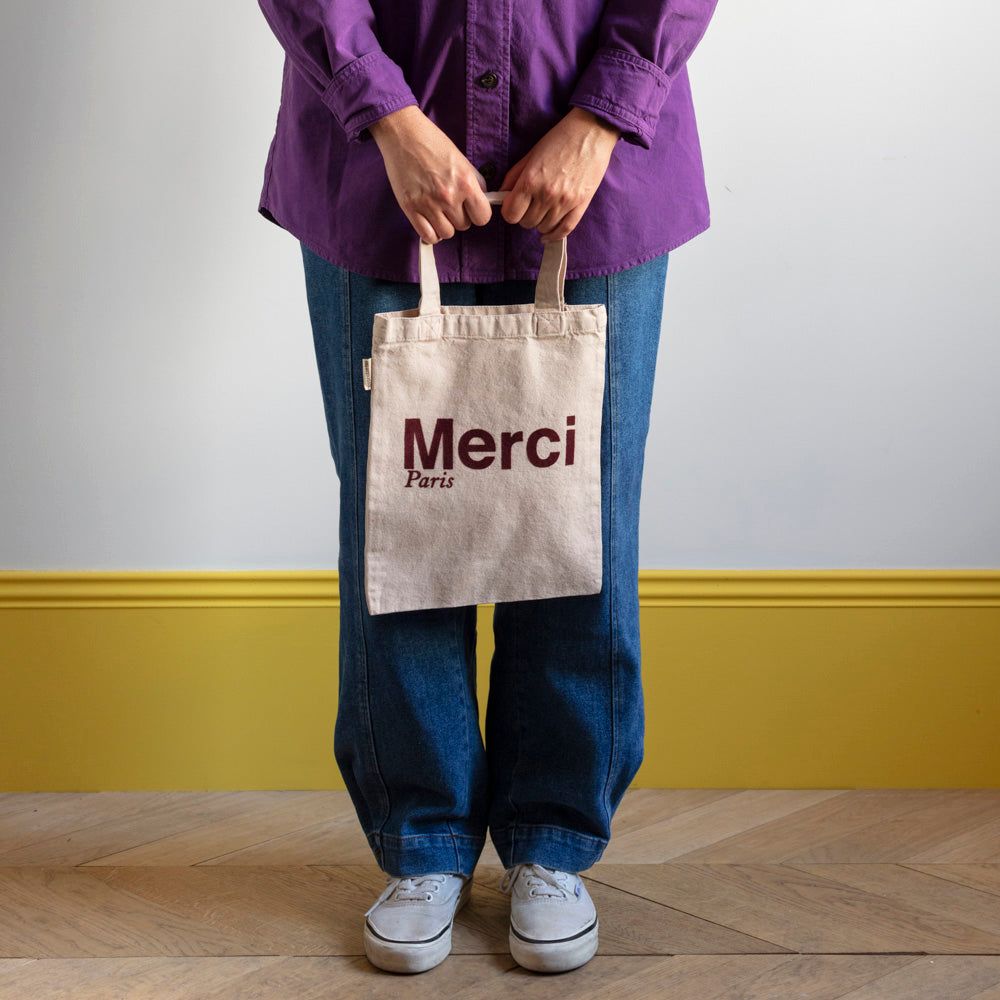 MERCI - TOTE BAG EN COTON - CRÈME & BORDEAUX