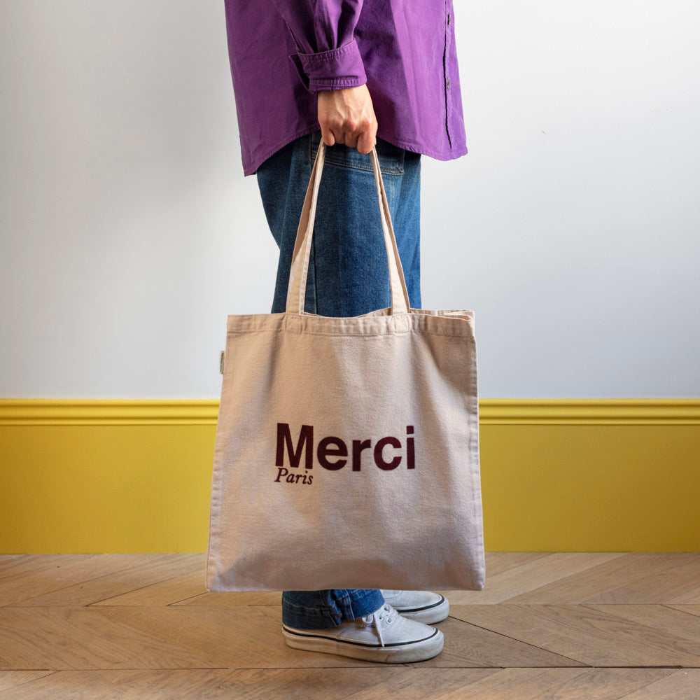 MERCI - TOTE BAG EN COTON - CRÈME & BORDEAUX