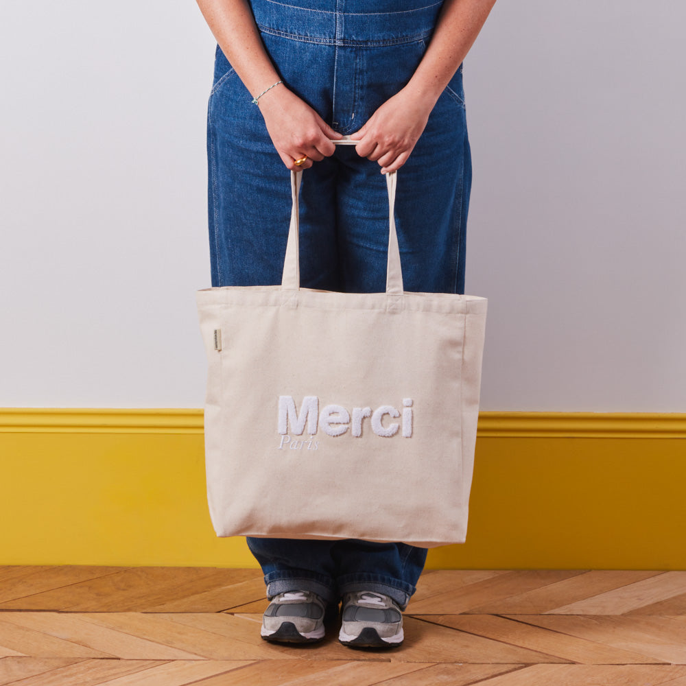 MERCI - TOTE BAG EN COTON - BLANC