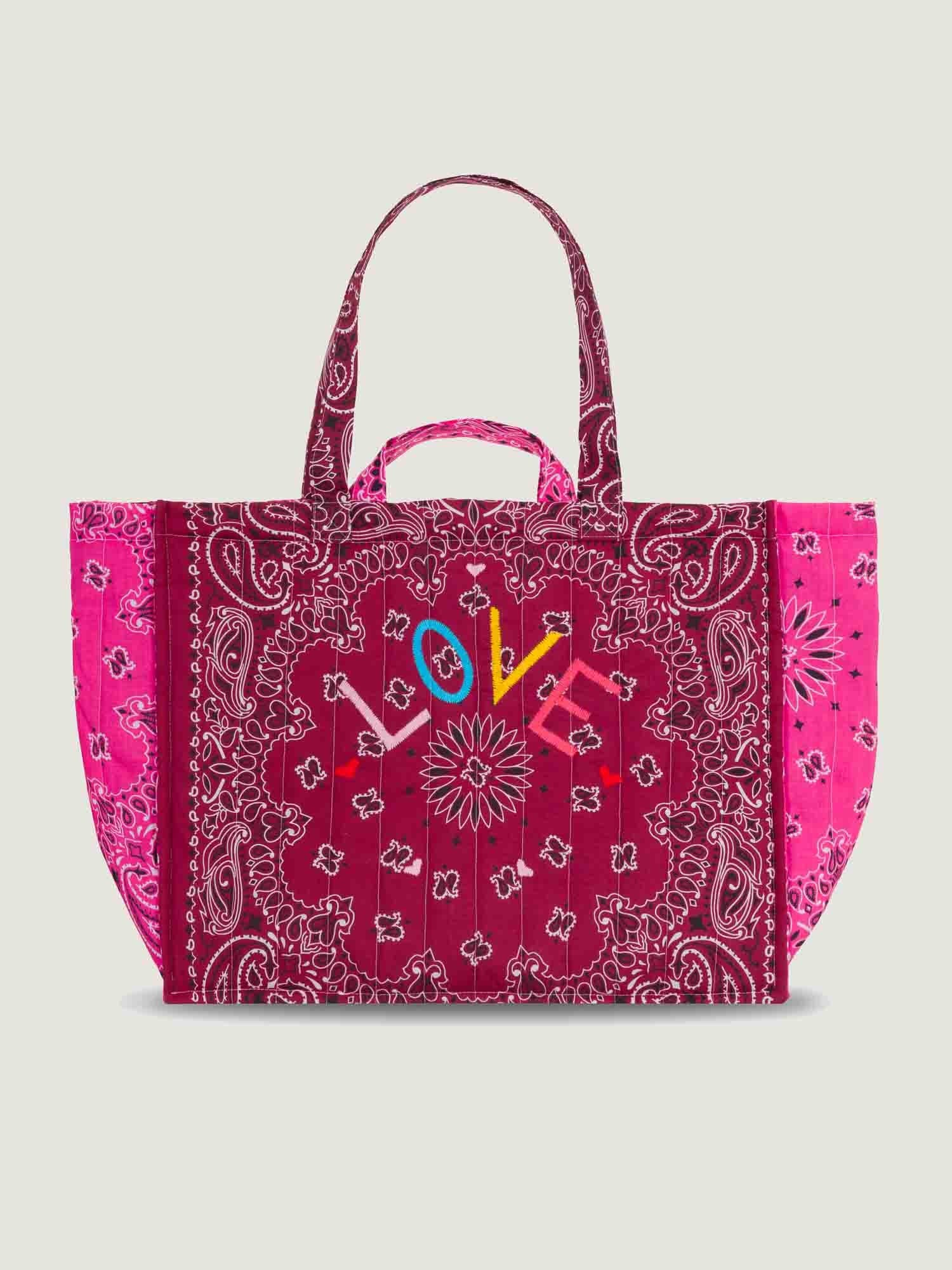 Maxi cabas matelassé"LOVE"Bordeaux