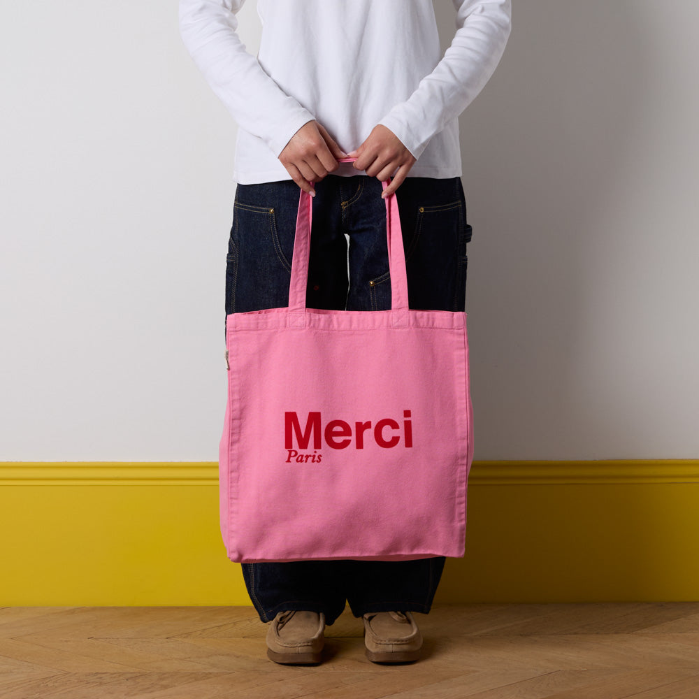 MERCI - TOTE BAG EN COTON - ROSE & ROUGE