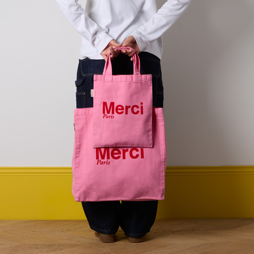 MERCI - TOTE BAG EN COTON - ROSE & ROUGE