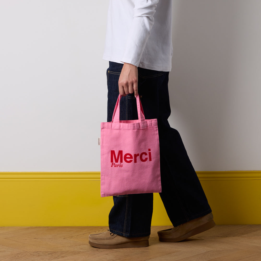MERCI - TOTE BAG EN COTON - ROSE & ROUGE