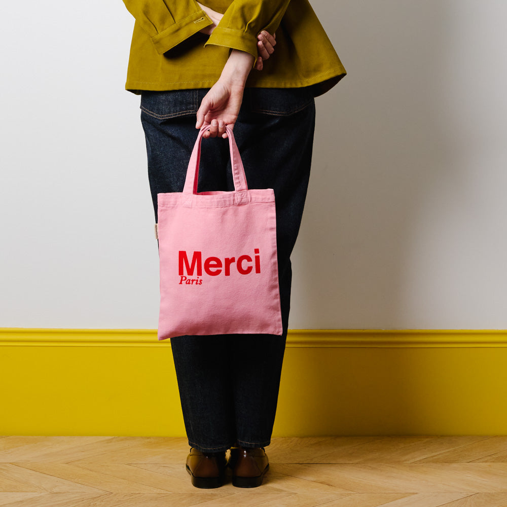 MERCI - TOTE BAG EN COTON - ROSE CLAIR & ROUGE