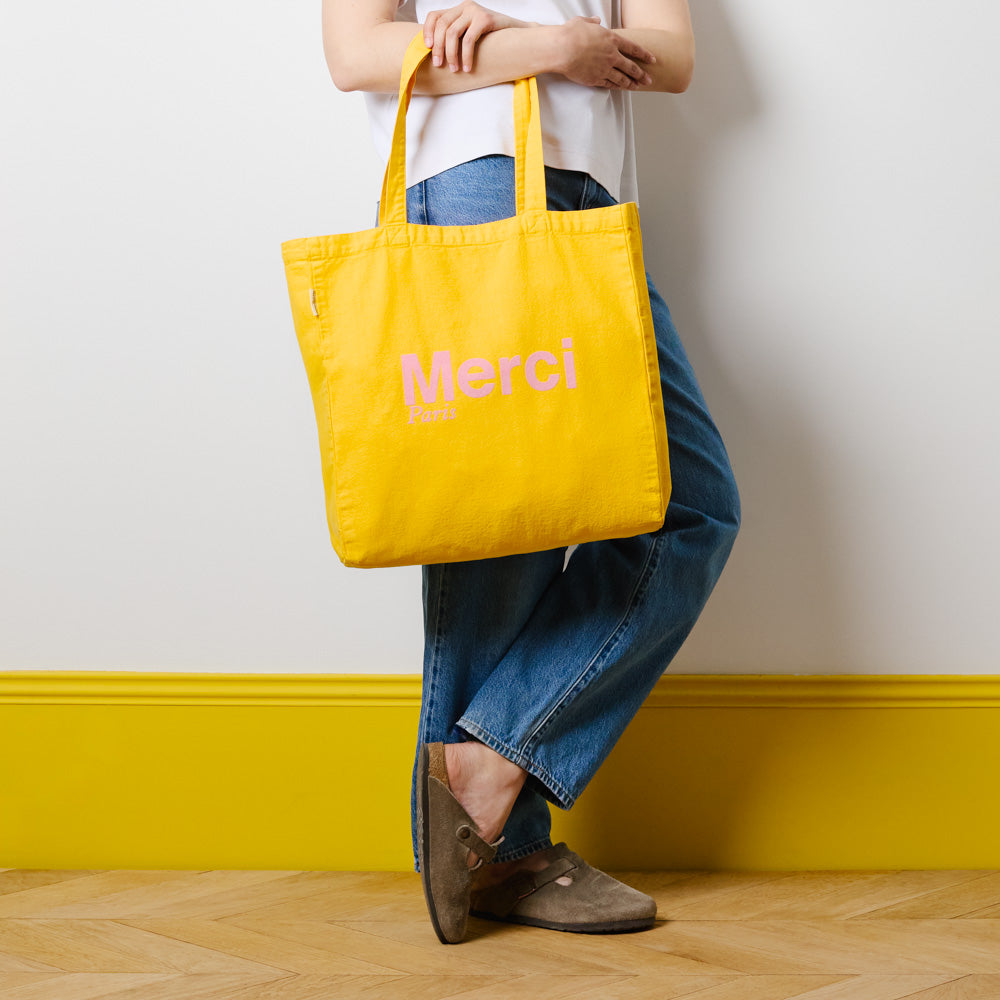 MERCI - TOTE BAG EN COTON - OCHRE & ROSE