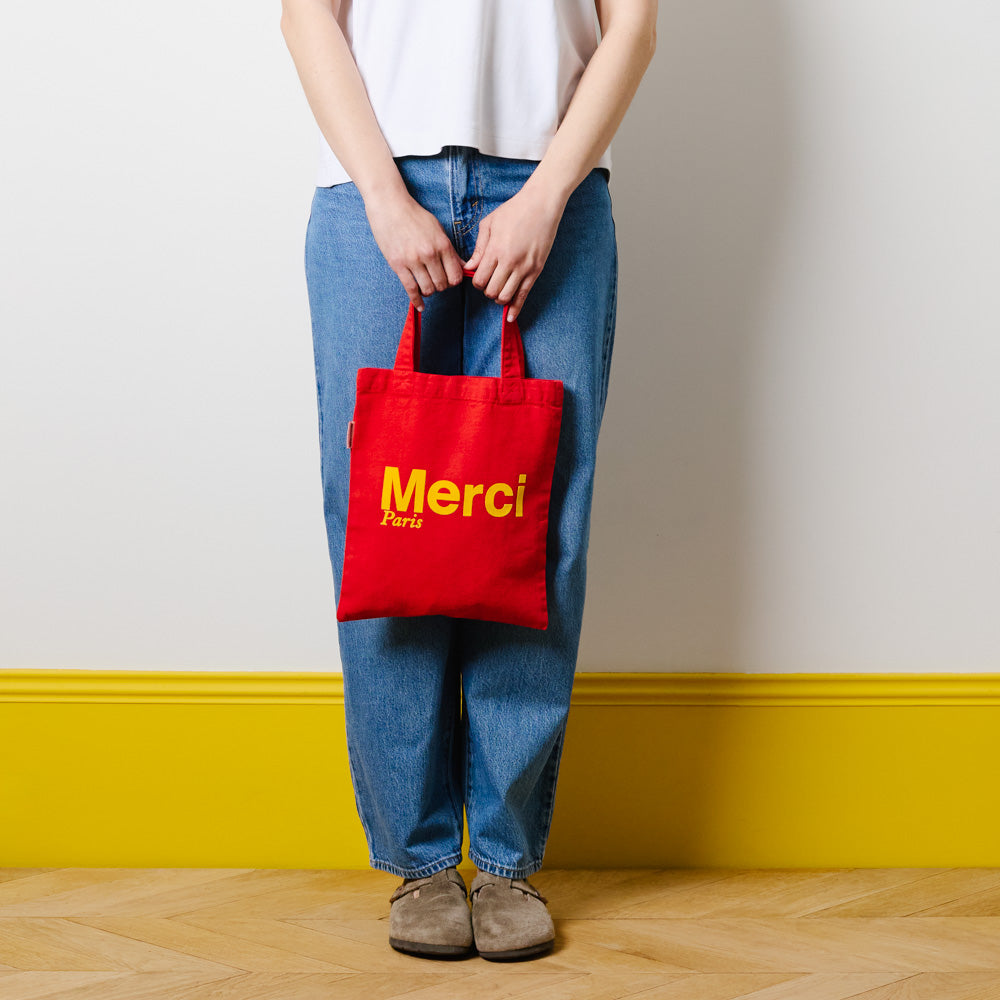 MERCI - TOTE BAG EN COTON - ROUGE & OCHRE