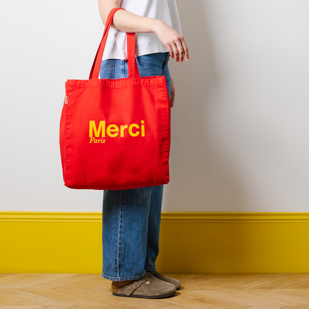 MERCI - TOTE BAG EN COTON - ROUGE & OCHRE