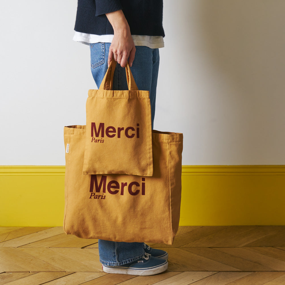 MERCI - TOTE BAG EN COTON - BEIGE & MARRON