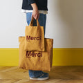 MERCI TOTE BAG / BEIGE & MARRON