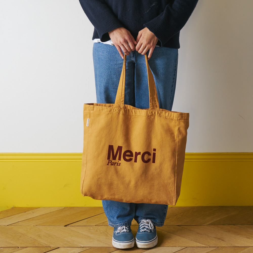 MERCI - TOTE BAG EN COTON - BEIGE & MARRON