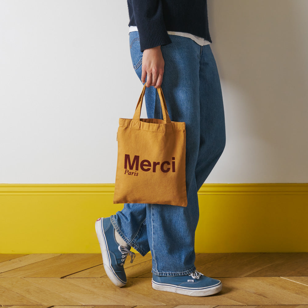 MERCI - TOTE BAG EN COTON - BEIGE & MARRON