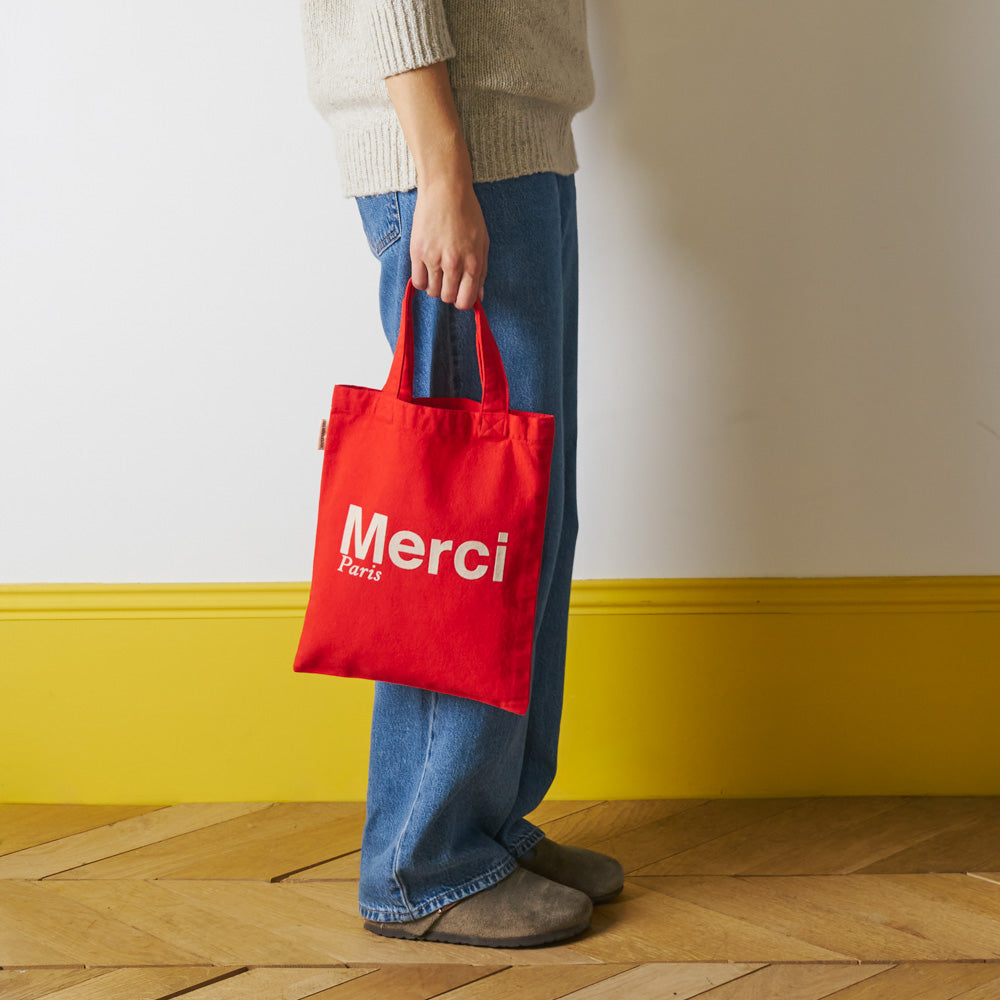 MERCI - TOTE BAG EN COTON - ROUGE & ECRU