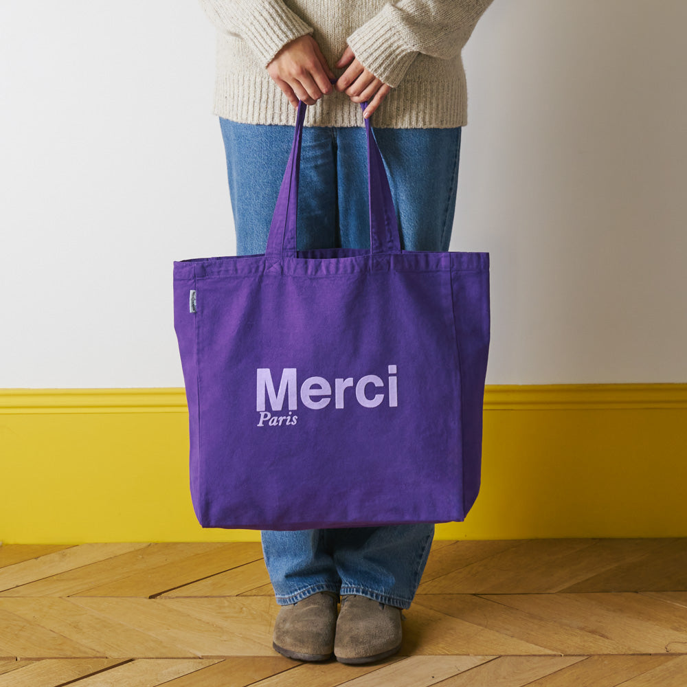 MERCI - TOTE BAG EN COTON - VIOLET & LILA