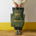 MERCI - TOTE BAG EN COTON - KAKI & DORÉ