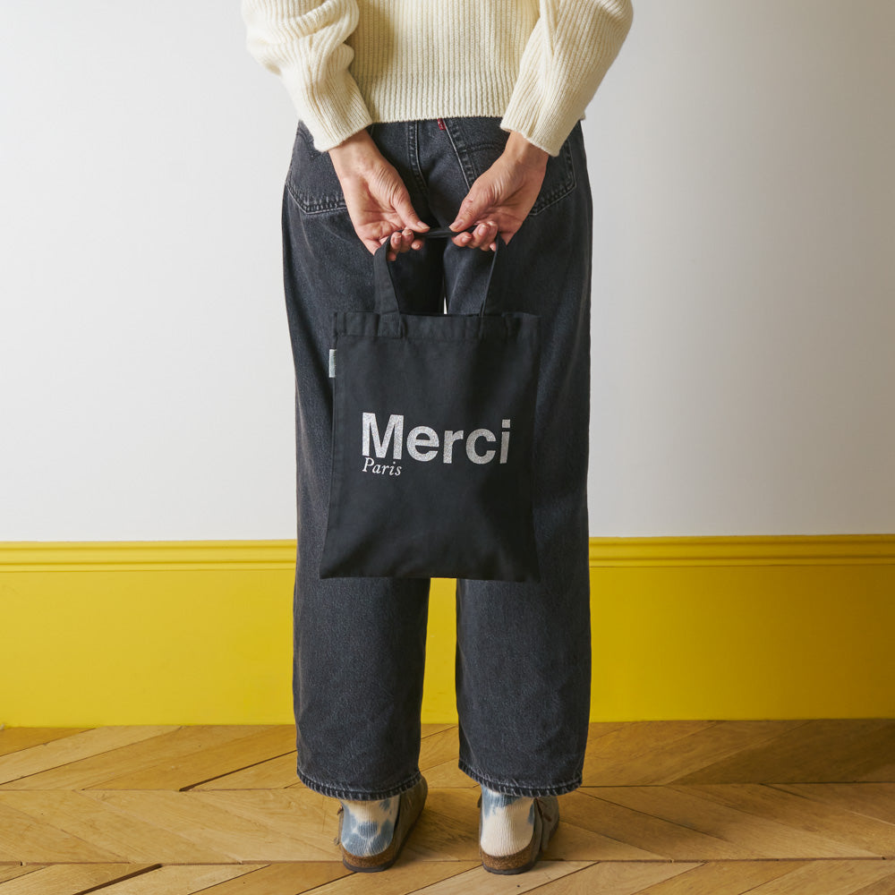 MERCI - TOTE BAG EN COTON - NOIR & ARGENT