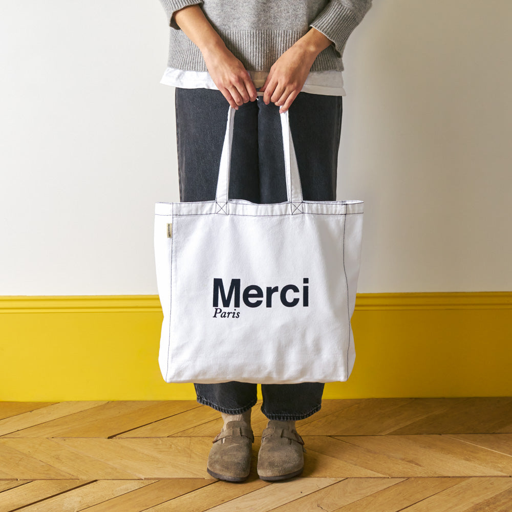 MERCI - TOTE BAG EN COTON STITCH - BLANC