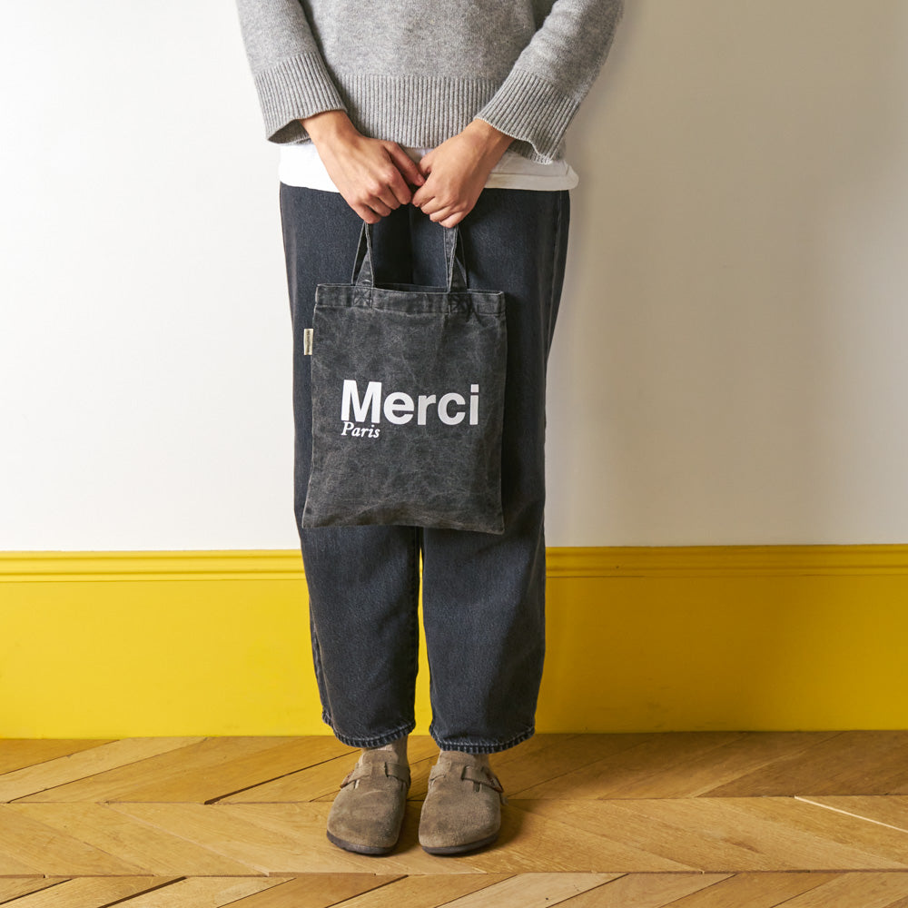 MERCI - TOTE BAG EN COTON MARBLE - NOIR & BLANC